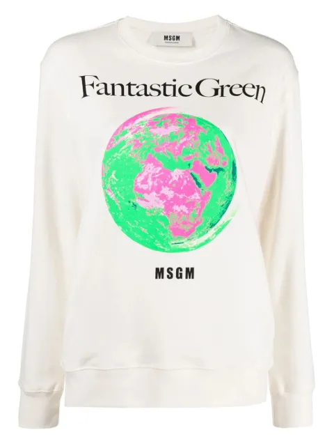 MSGM globe-print sweatshirt Neutrals 3041MDM193217119