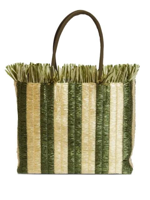 Rodebjer large Lidiya striped-pattern fringed tote bag Green 26000798043ONES