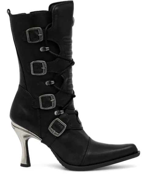 NEW ROCK 100mm lace-up buckle boots Black M9373S2