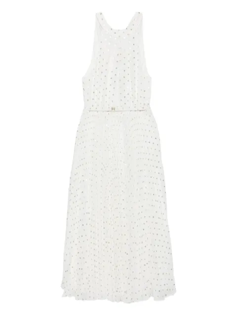 NISSA pleated polka-dot midi dress White RS16256