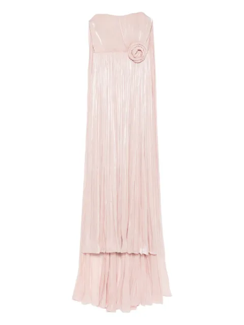 NISSA pleated floral-embellished dress Pink RS16028NUDE