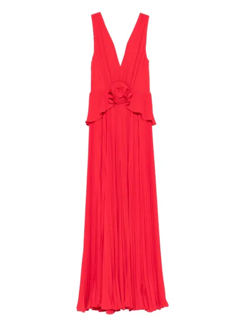 NISSA pleated rose-appliqué maxi dress Red RS15850