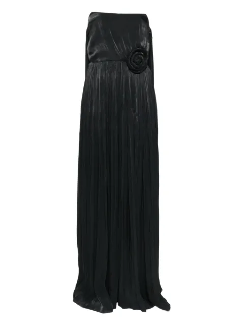 NISSA pleated rose-embellished maxi dress Black RS16028