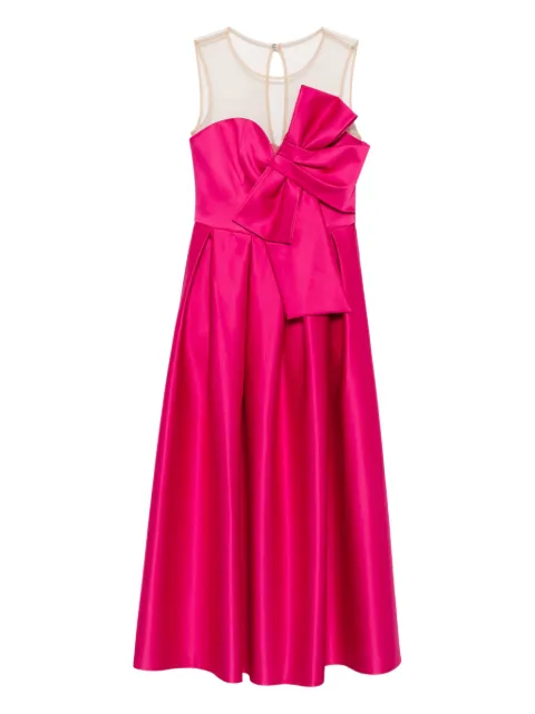 NISSA bow-detail mesh-insert midi dress Pink RS16259
