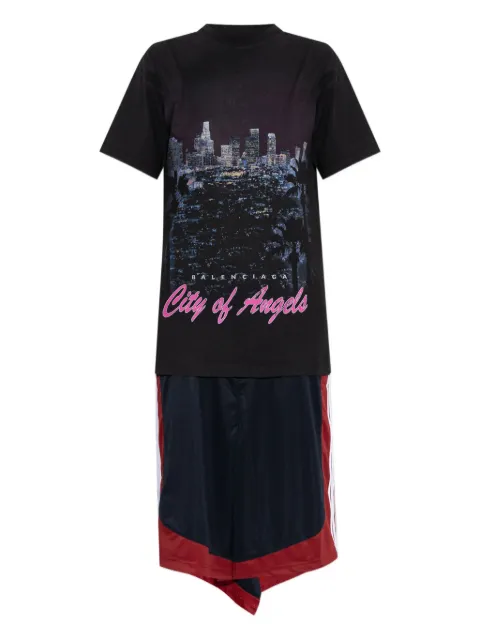 Balenciaga Los Angeles city print layered dress Black 835556TSVR2