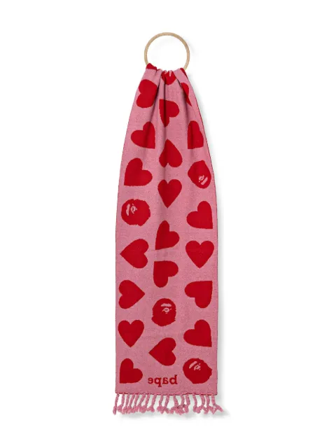 A BATHING APE® heart-pattern fringed scarf Red 1K80282001
