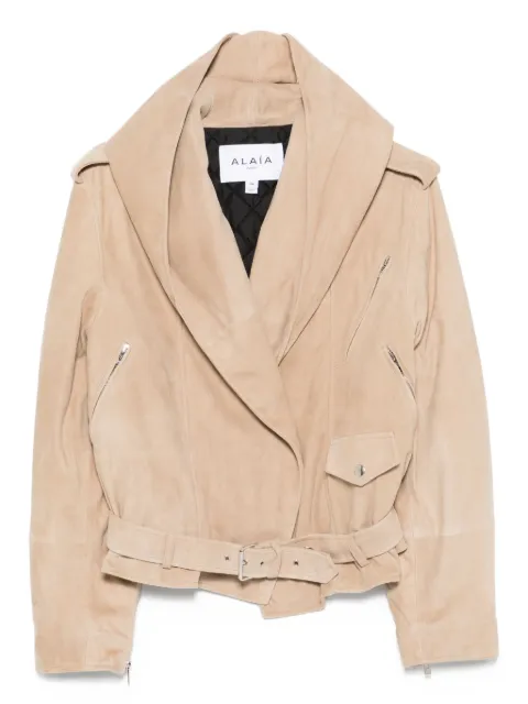 Alaïa hooded belted suede jacket Neutrals AA9V0428L017B