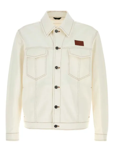 FENDI Jeans contrast-stitch denim jacket White FW0428AUWZ