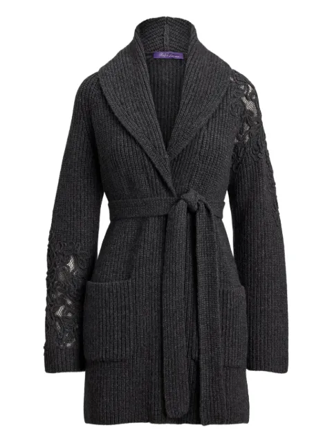 Ralph Lauren Collection lace-insert belted cardigan Grey 290P03999001