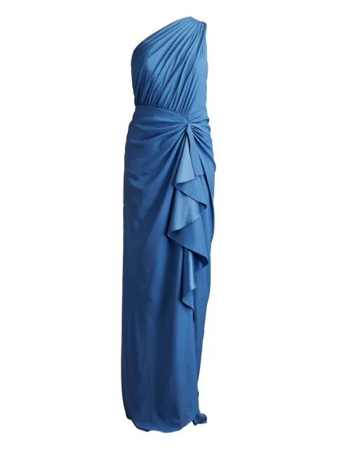 Tadashi Shoji Lena draped one-shoulder ruffle evening dress Blue 3I489LCDTB