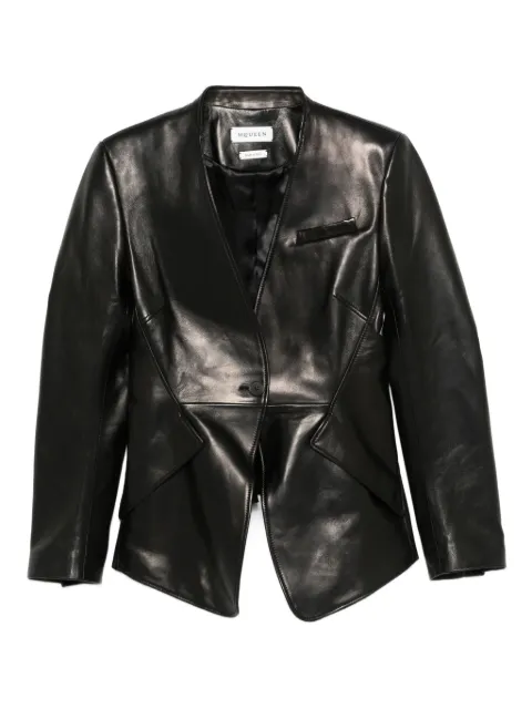 Alexander McQueen single-breasted calfskin leather jacket Black 840138Q5AML