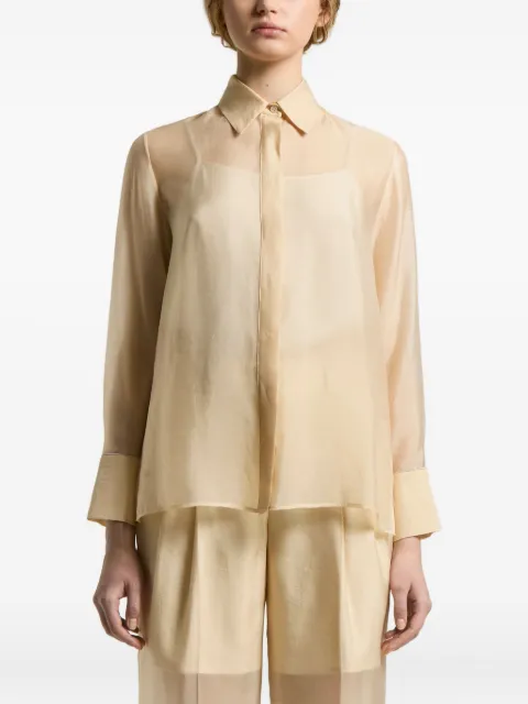 Peserico sheer-panel collared shirt Neutrals E0614404791