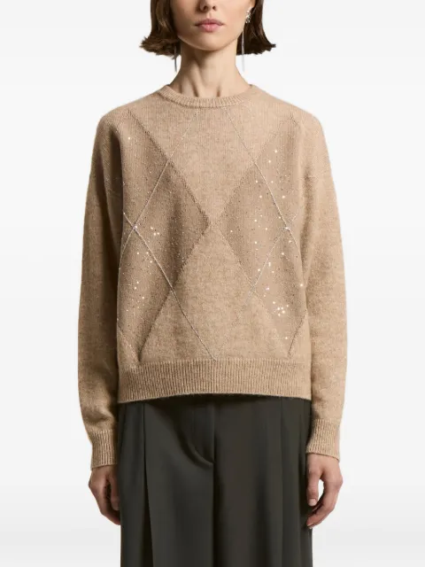 Peserico sequin-embellished diamond-pattern sweater Neutrals S99391F079283H