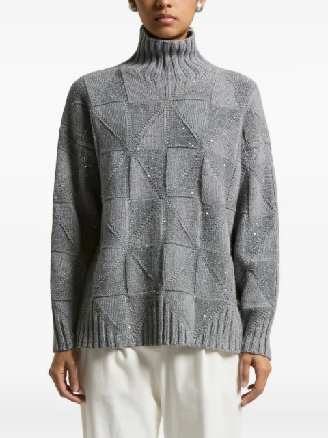 Peserico geometric-pattern sequin-embellished sweater Grey S99423F059283I