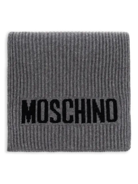 Moschino intarsia knit logo ribbed scarf Grey 50242M5874