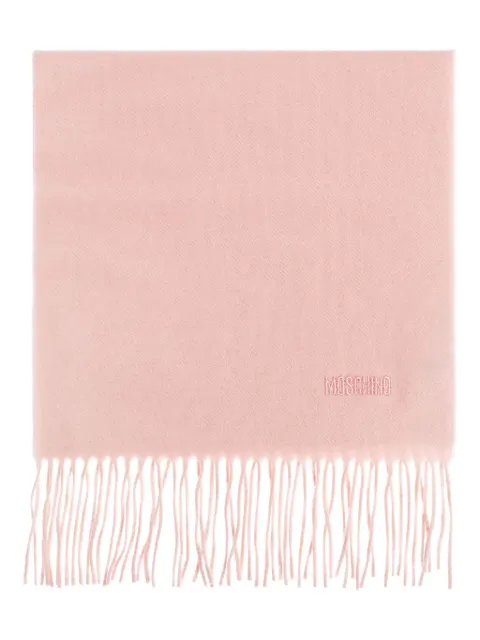 Moschino embroidered-logo fringed scarf Pink 50092M5165