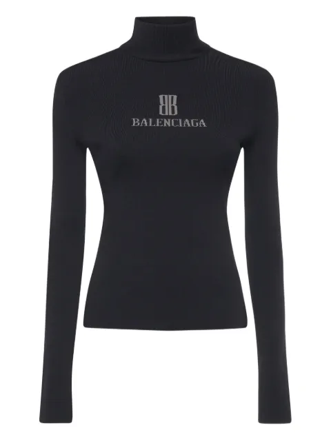 Balenciaga logo-detail ribbed turtleneck top Black 835491T52311369