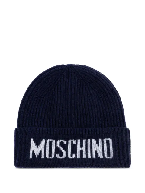 Moschino logo-detail ribbed beanie hat Blue 60808M5875