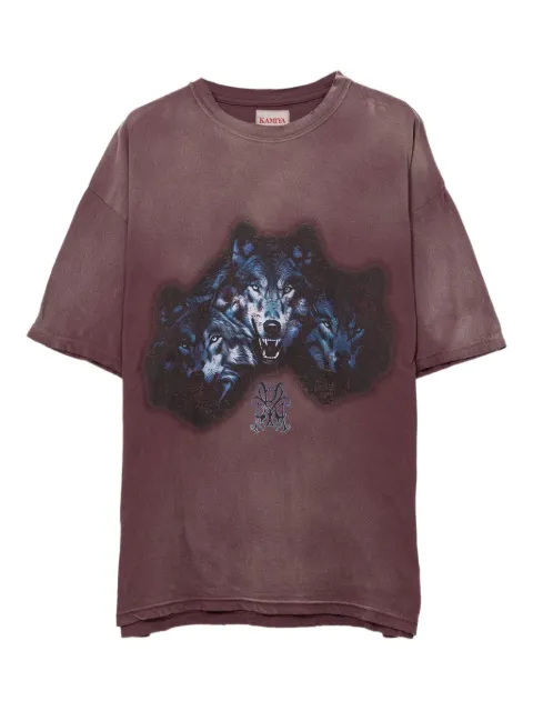 KAMIYA wolf-print distressed T-shirt Brown G14TS084
