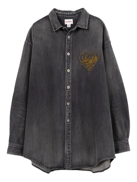 KAMIYA heart-embroidered denim shirt jacket Black G13SH031