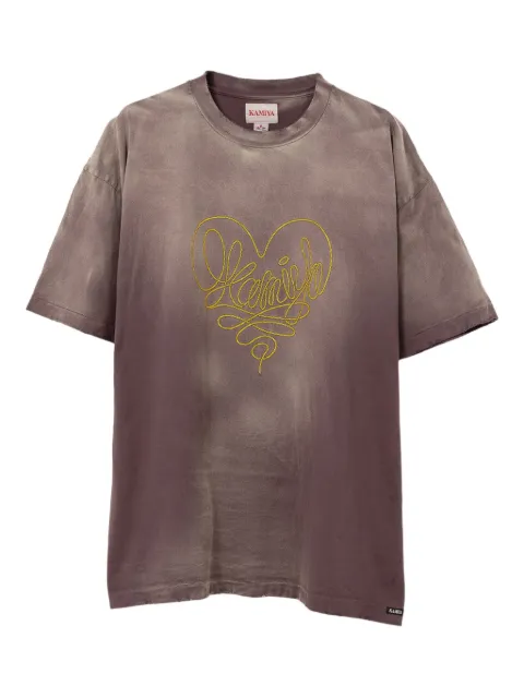 KAMIYA embroidered-heart cotton T-shirt Brown G13TS070