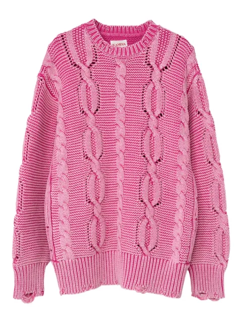 KAMIYA cable-knit frayed sweater Pink G12PO050