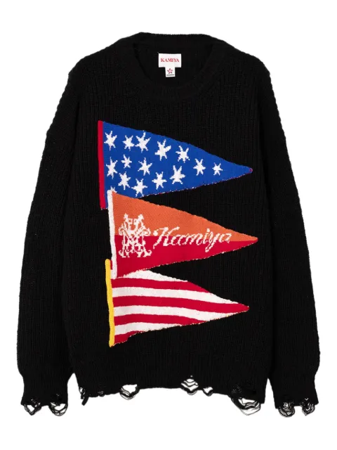 KAMIYA flag frayed sweater Black G14PO070