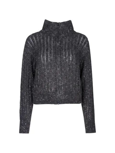Brunello Cucinelli sequin-embellished open-knit cardigan Grey MGN364316CFE47