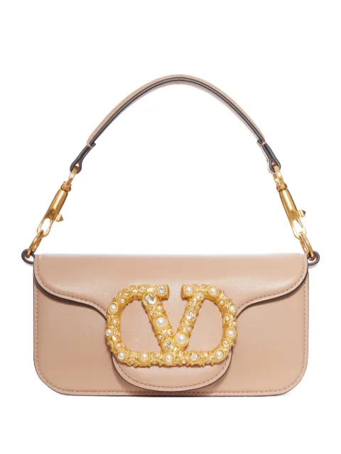 Valentino Garavani Locò small shoulder bag in calfskin with jewel logo Neutrals WB0K53CXA