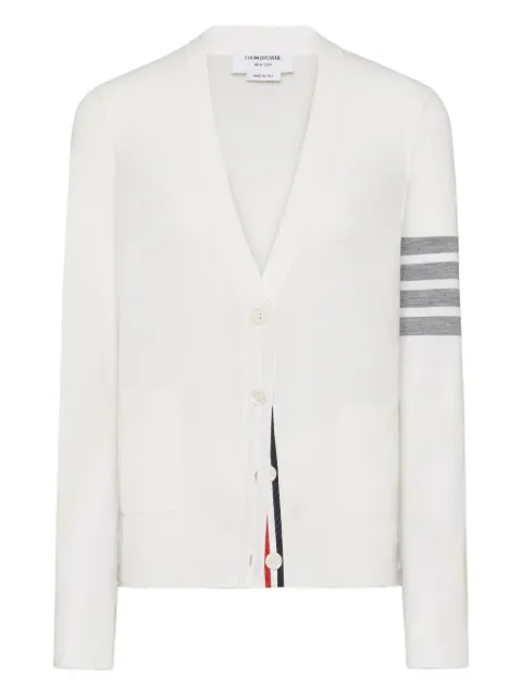 Thom Browne merino wool 4-bar relaxed fit v-neck cardigan White FKC334AY1014
