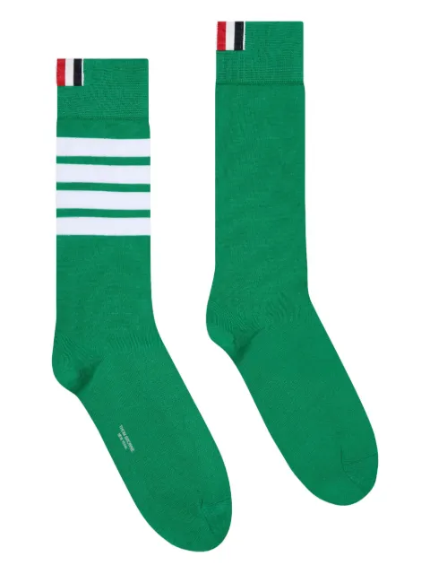 Thom Browne lightweight cotton 4-bar mid calf socks Green MAS023B01690