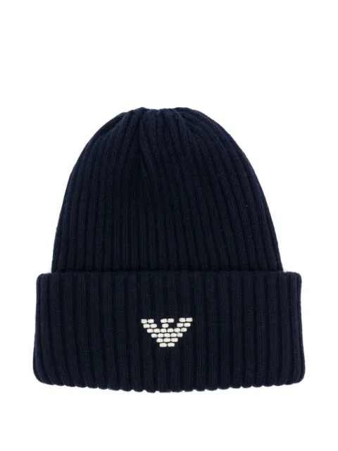Emporio Armani logo-embroidered ribbed beanie Blue EM002748AF17000