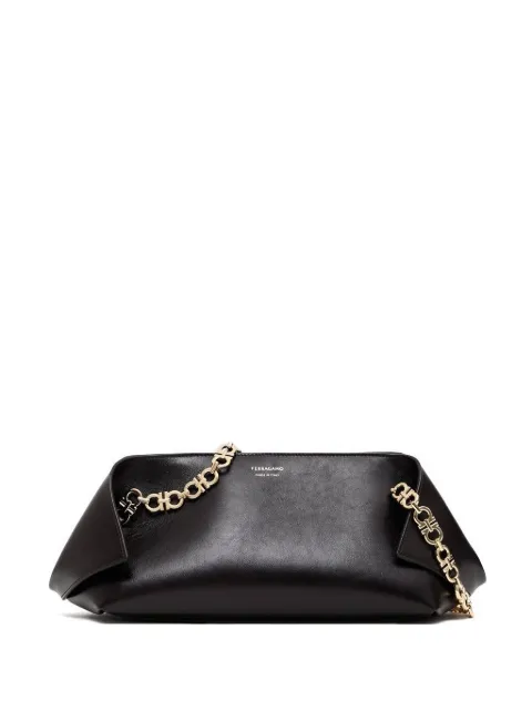Ferragamo Gancini chain folded shoulder bag S Black 787861