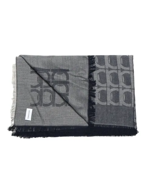 Ferragamo Gancini-pattern fringed scarf Grey 785242