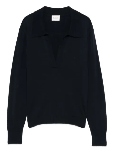 Closed long-sleeve polo top Blue C9624691M22