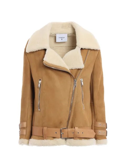 DONDUP shearling belted leather jacket Brown DJ648PL0516DXXX430