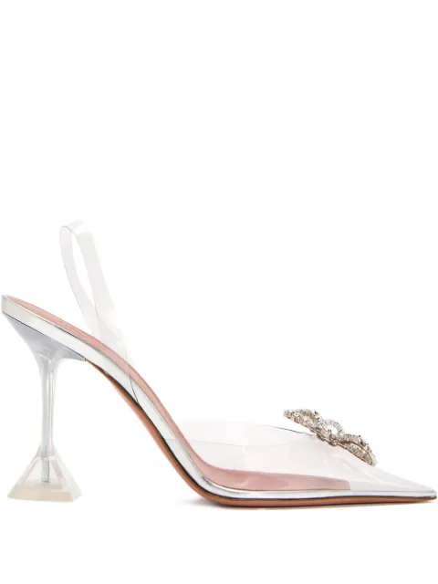 Amina Muaddi 95mm Rosie crystal-bow slingback pumps White ROSIEGLASSSLING95