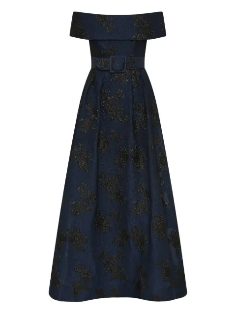 Rebecca Vallance off-shoulder floral-pattern gown Blue RVBR1413