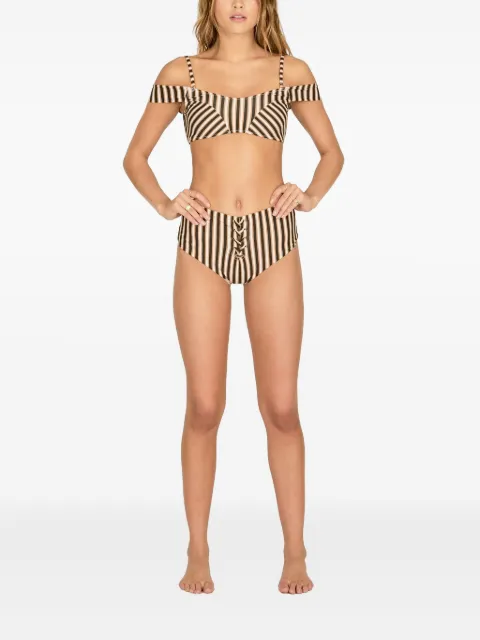 Amuse striped lace-up bikini Brown SB77GCHH