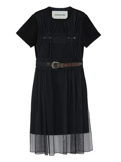 Andersson Bell mesh belted midi dress Black ATB760W