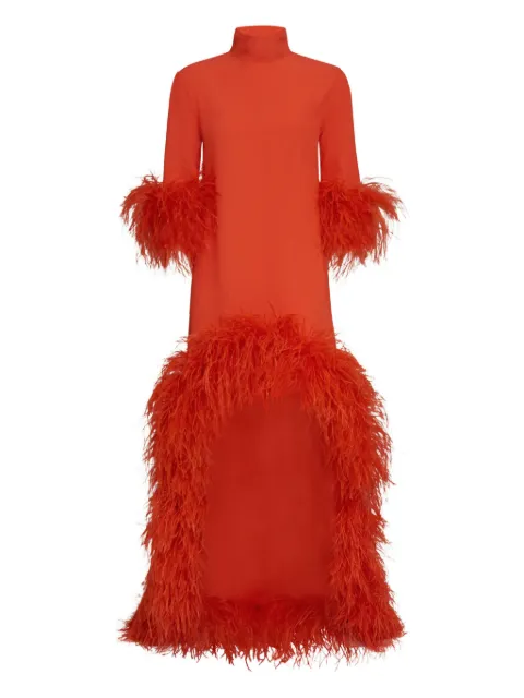 Taller Marmo Gina Extravaganza feather-trimmed high-low dress Orange TMPS2470252