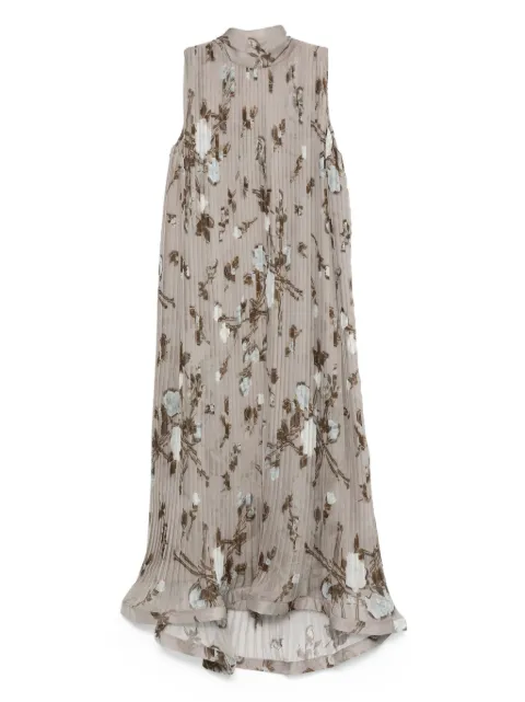 P.A.R.O.S.H. pleated floral-print dress Grey POFD726050