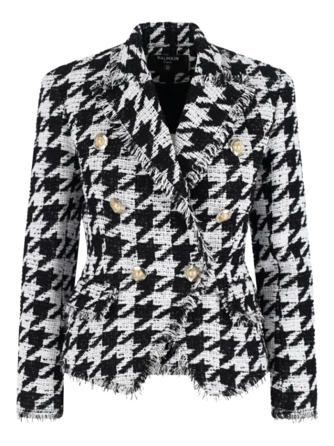 Balmain houndstooth-pattern fringed blazer White FF1SI504CG17