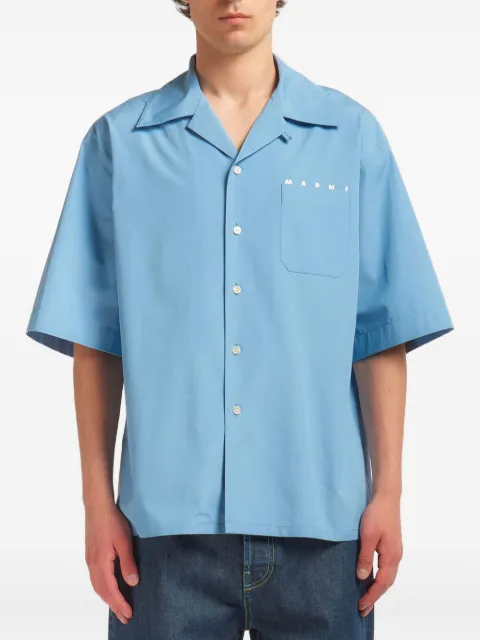 Marni poplin bowling shirt with peeping logo Blue CUMU0213PPUSCT88