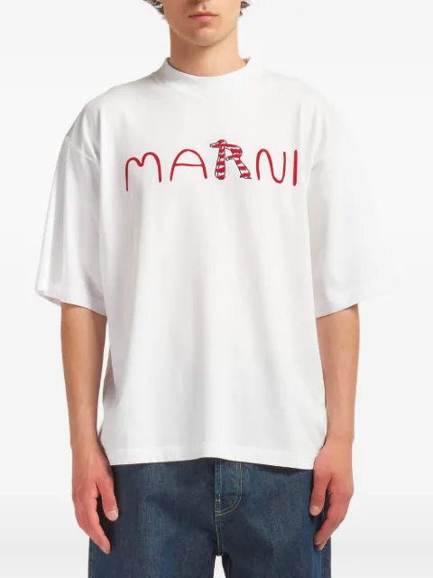 Marni cotton T-shirt with flocked animal alphabet logo White HUMU0223S2USCY86
