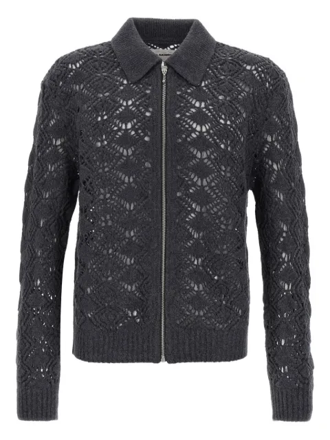 Jil Sander perforated-detail zip-front cardigan Grey J22DL0331J14780