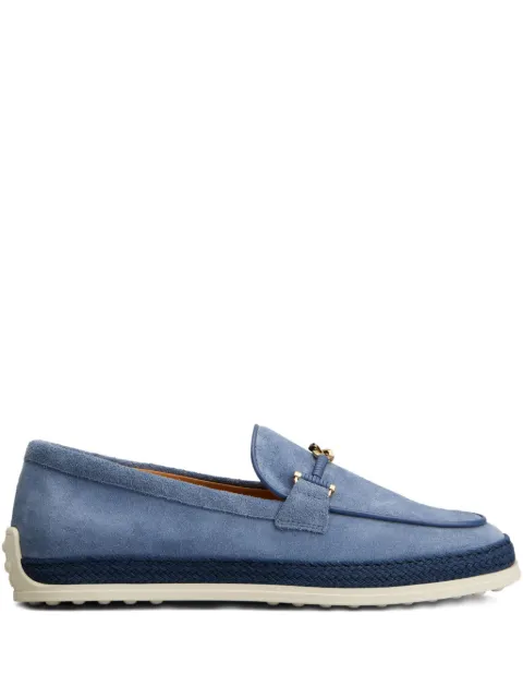 Tod's rafia-trimmed suede loafers Blue XXW92K0HZ00SGO