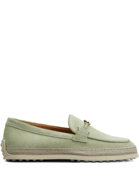 Tod's rafia-trimmed suede loafers Green XXW92K0HZ00U8C