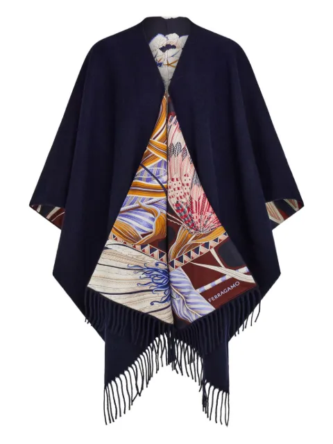 Ferragamo cashmere and silk reversible cape Blue 787608