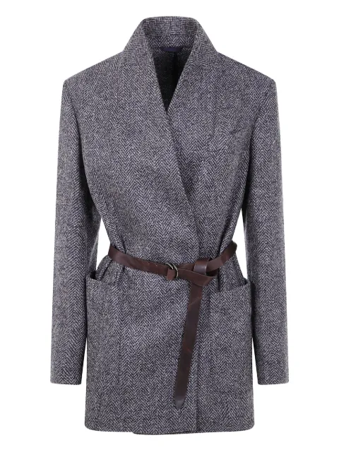 Brunello Cucinelli herringbone belted blazer Blue MG5297052C4897